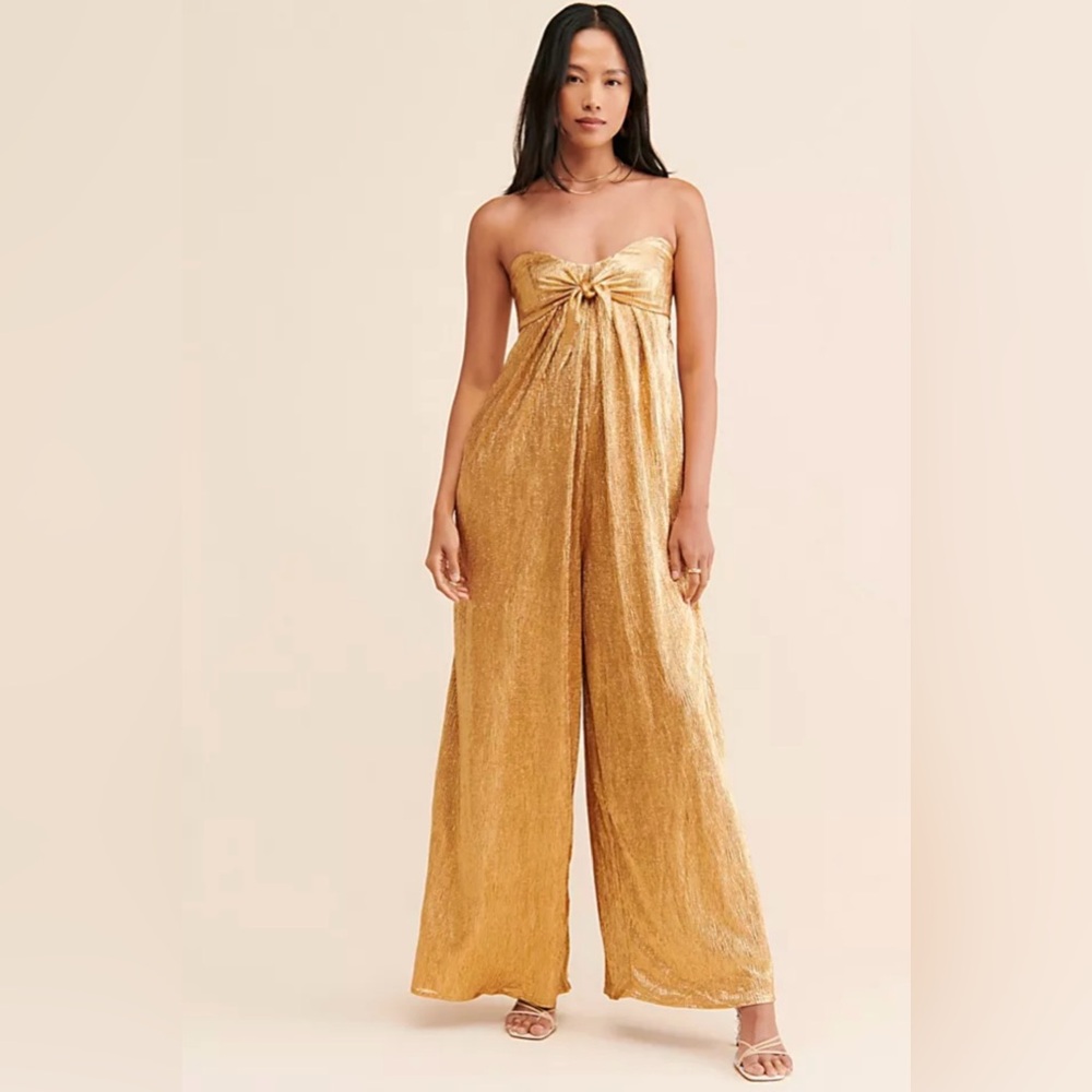 Free People Olivia Metallic Gold Jumpsuit
